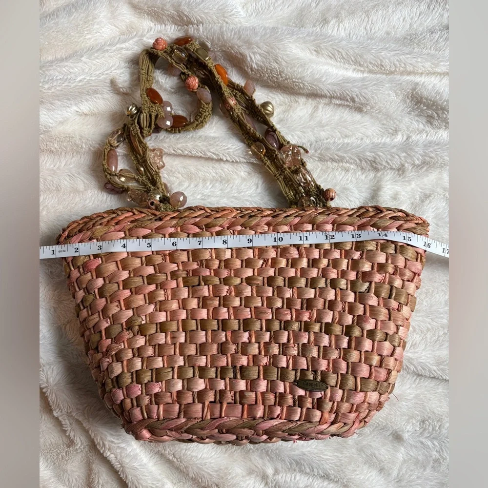 Cappelli Straworld Y2K Boho Pink Woven Shoulder Tote Style Bag w/ Beaded Straps